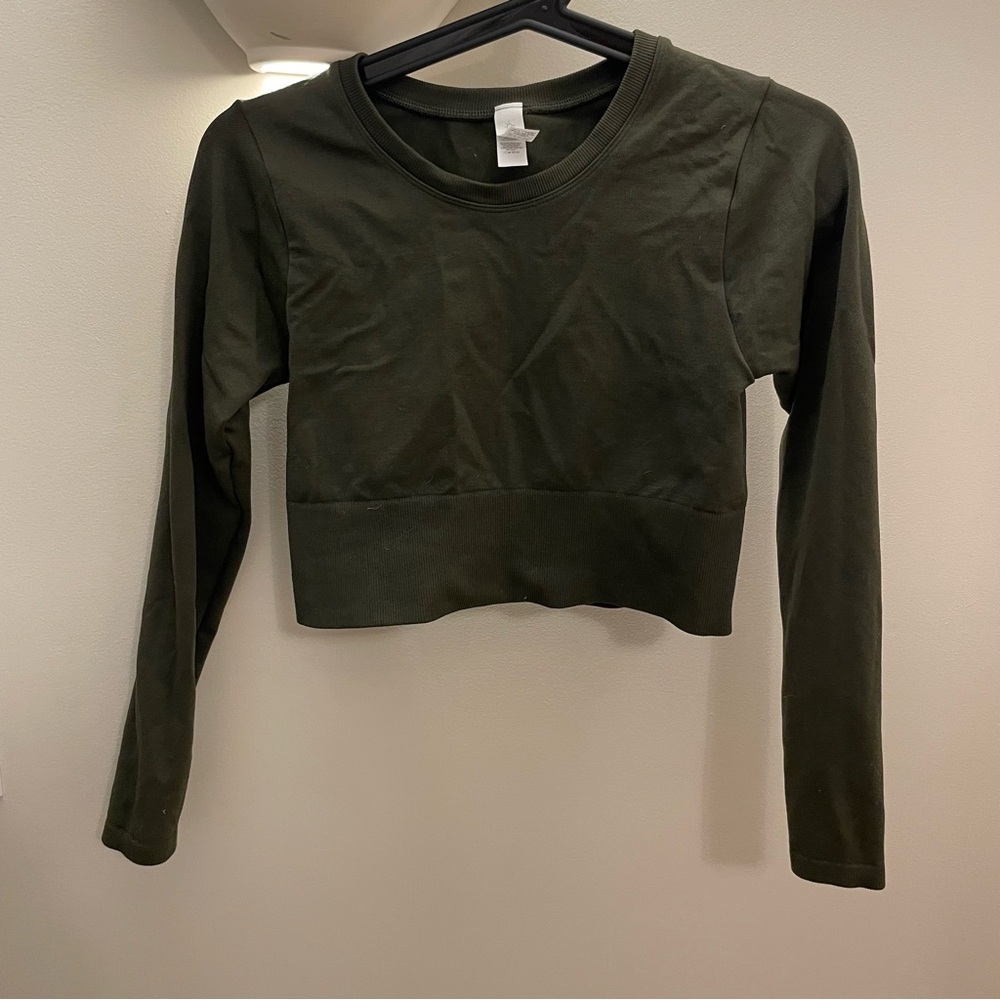 Olive Green Long Sleeve Crop Top